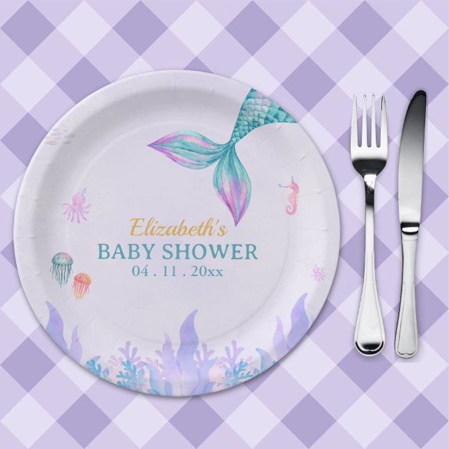 a Little Mermaid is on her way Girl Baby Shower Paper Plate (Creator Uploaded)