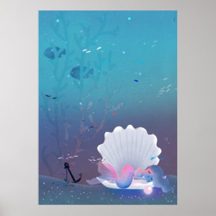 A little mermaid sleeping inside a seashell poster