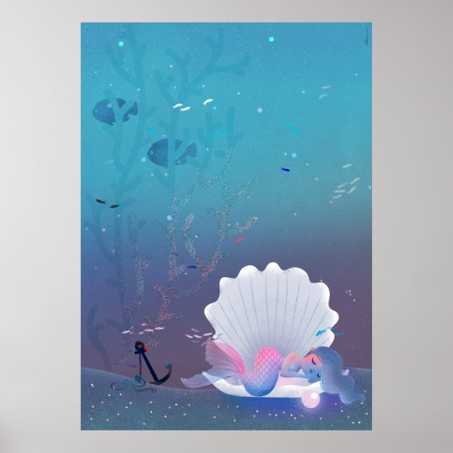A little mermaid sleeping inside a seashell poster (Front)