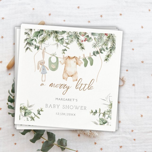 A Little Merry | Boho Boy Winter Baby Shower Napkin (Creator Uploaded)