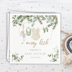 A Little Merry   Boho Girl Winter Baby Shower Napkin