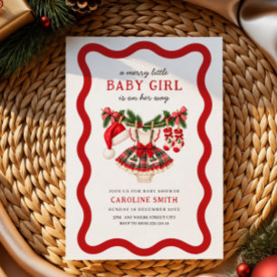 a little merry christmas clothes girl baby shower invitation