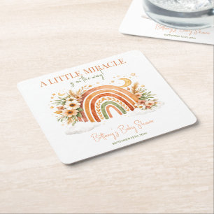 A Little Miracle Rainbow Baby Shower  Square Paper Coaster