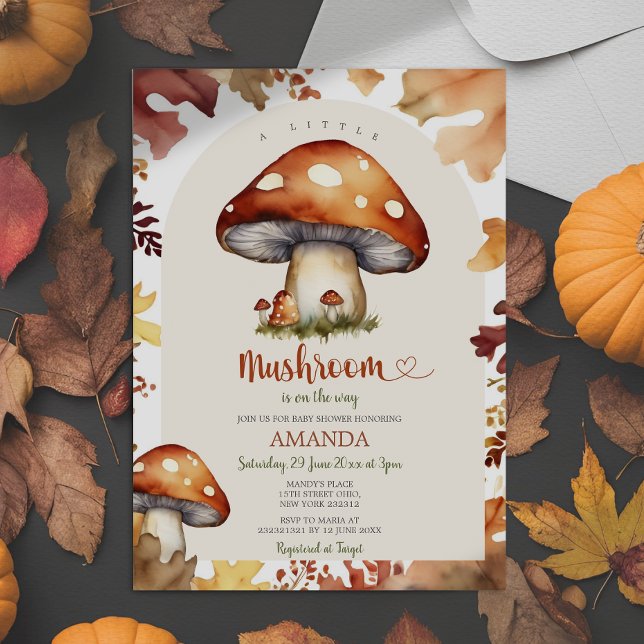 A Little Mushroom Fall Mushroom Autumn Baby Shower Invitation (Creator Uploaded)