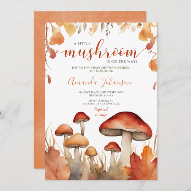 A Little Mushroom Floral Fall Mushroom Baby Shower Invitation (Front/Back)