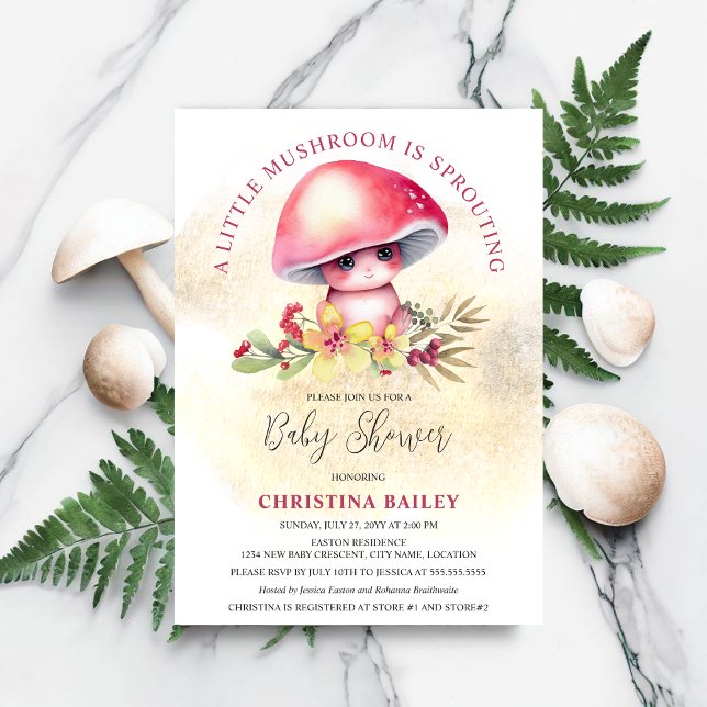 A Little Mushroom Is Sprouting Baby Shower Invitation (Cute and adorable mushroom baby shower invitation that is gender neutral in colors.  A fun invite!)