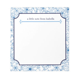 "A Little Note" Personalised Blue Floral Pattern Notepad