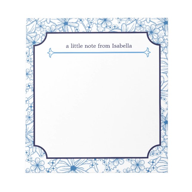  "A Little Note" Personalised Blue Floral Pattern Notepad (Front)