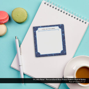 "A Little Note" Personalised Blue Floral Pattern Post-it Notes