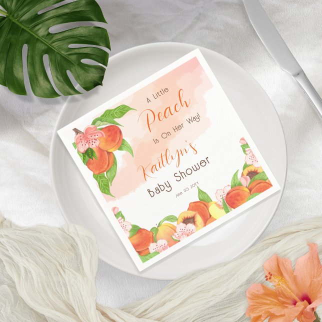 A Little Peach Is On Her Way Girl Baby Shower Napkin (Creator Uploaded)