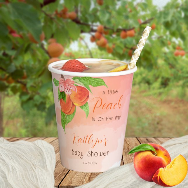 A Little Peach Is On Her Way Girl Baby Shower Paper Cups (Creator Uploaded)