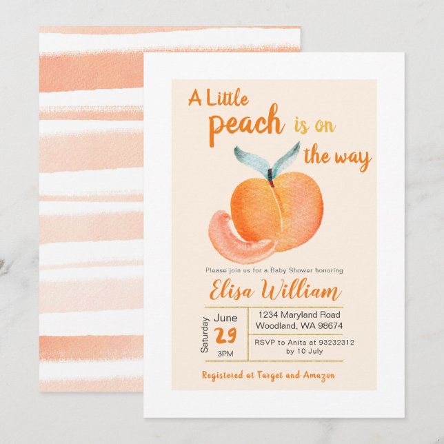 A little peach is on the way invitation (Front/Back)