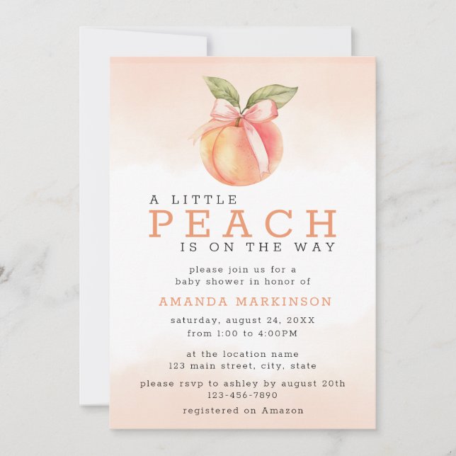 A Little Peach Watercolor Baby Shower Invitation (Front)