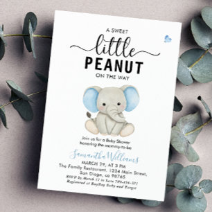 A Little Peanut Cute Blue Elephant Baby Shower Invitation