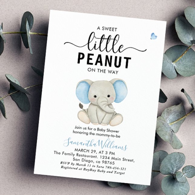 A Little Peanut Cute Blue Elephant Baby Shower Invitation (Creator Uploaded)