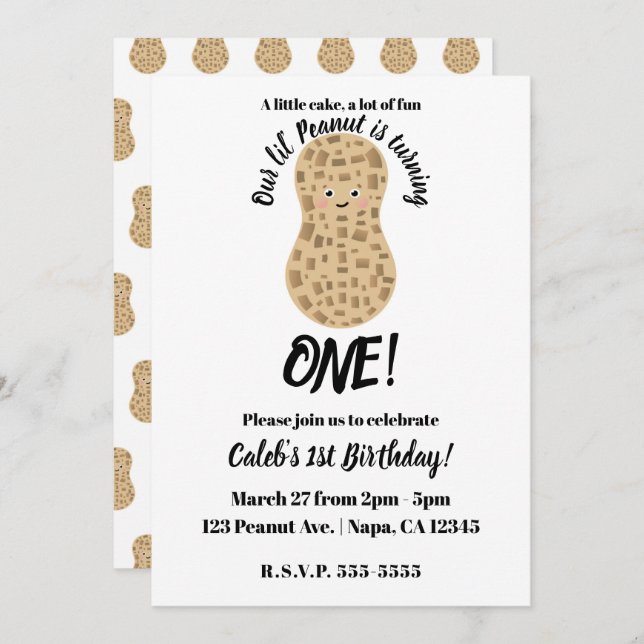 A Little Peanut Cute Whimsical 1st Birthday One Invitation (Front/Back)