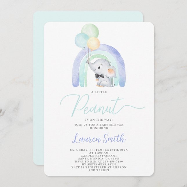 A Little Peanut Elephant Baby Shower Boy Invitation (Front/Back)
