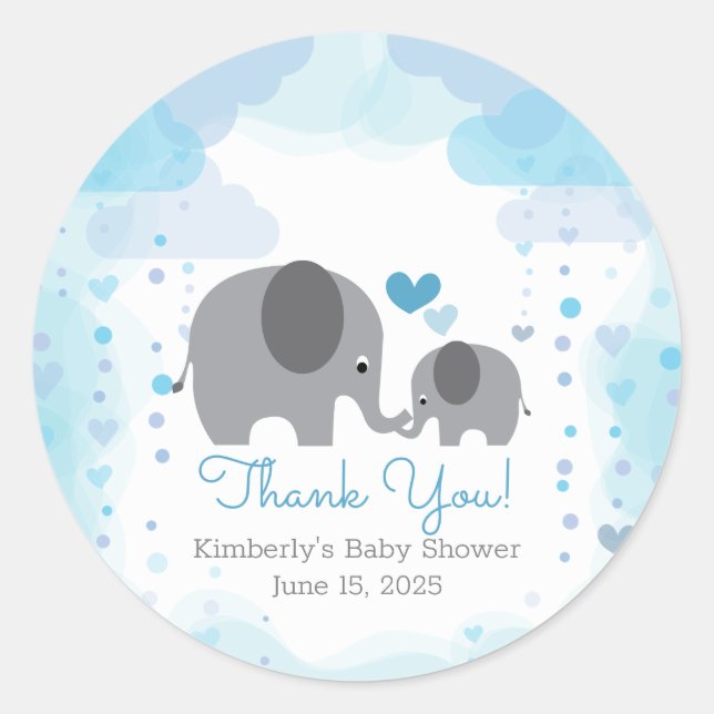 A Little Peanut Elephant Boy Baby Shower Classic Round Sticker (Front)