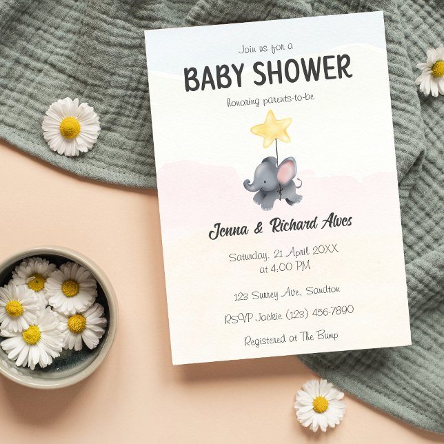 A Little Peanut Is On The Way Baby Shower  Invitation (A Little Peanut Elephant Invite)