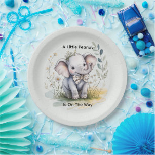 A Little Peanut Is On The Way Boy Baby Shower Paper Plate