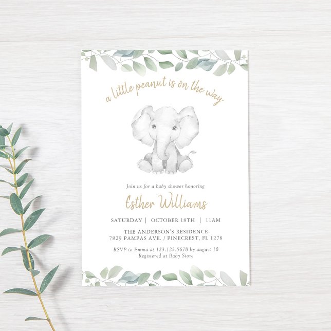 A Little Peanut Is On The Way Elephant Baby Shower Invitation (Creator Uploaded)