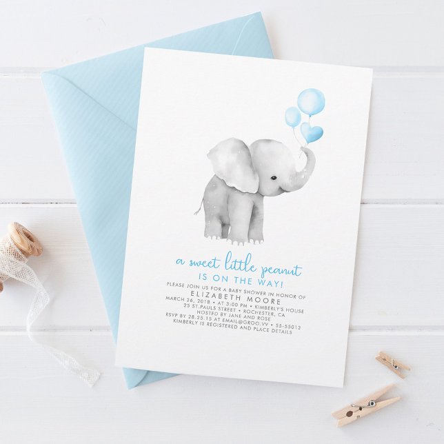 A Little Peanut Sweet Baby Elephant Baby Shower Invitation (Creator Uploaded)