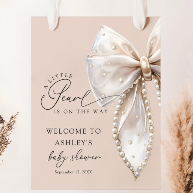 A Little Pearl Beige Bow Baby Shower Welcome  Poster (Creator Uploaded)