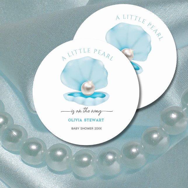 A little pearl is on the Way Baby Shower Classic Round Sticker (Creator Uploaded)