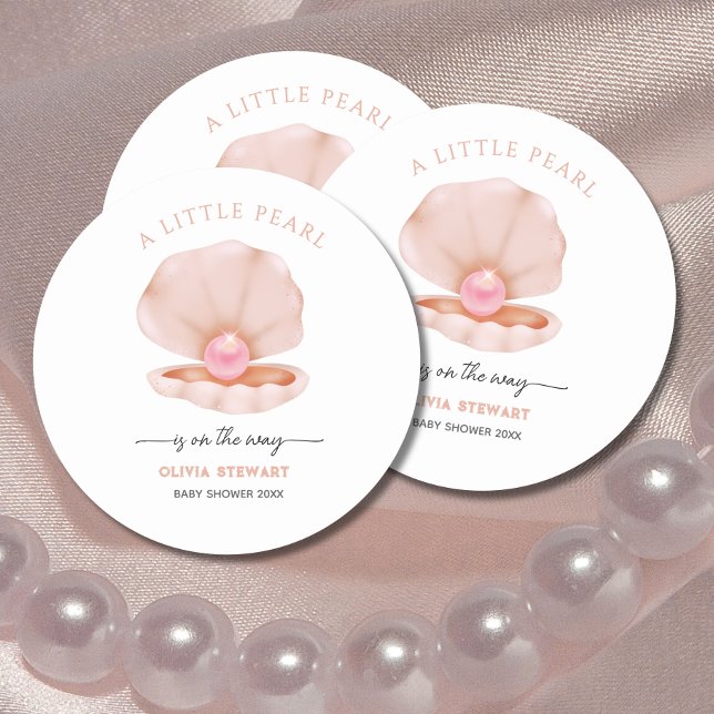 A little pearl is on the Way Baby Shower Classic Round Sticker (Creator Uploaded)