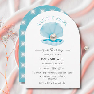 A little pearl is on the way Blue Baby Shower Invitation