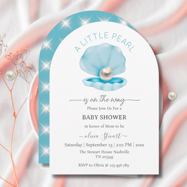A little pearl is on the way Blue Baby Shower Invitation (Creator Uploaded)