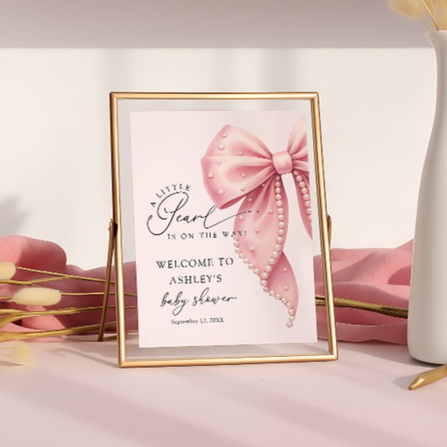 A Little Pearl Pink Bow Baby Shower Welcome  Poster (Creator Uploaded)