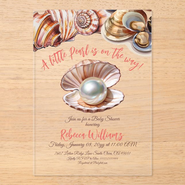 A Little Pearl Under the Sea Baby Shower Acrylic Invitations (Front)