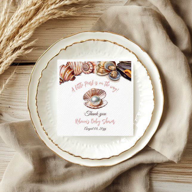 A Little Pearl Under the Sea Girl Baby Shower Napkin (Creator Uploaded)