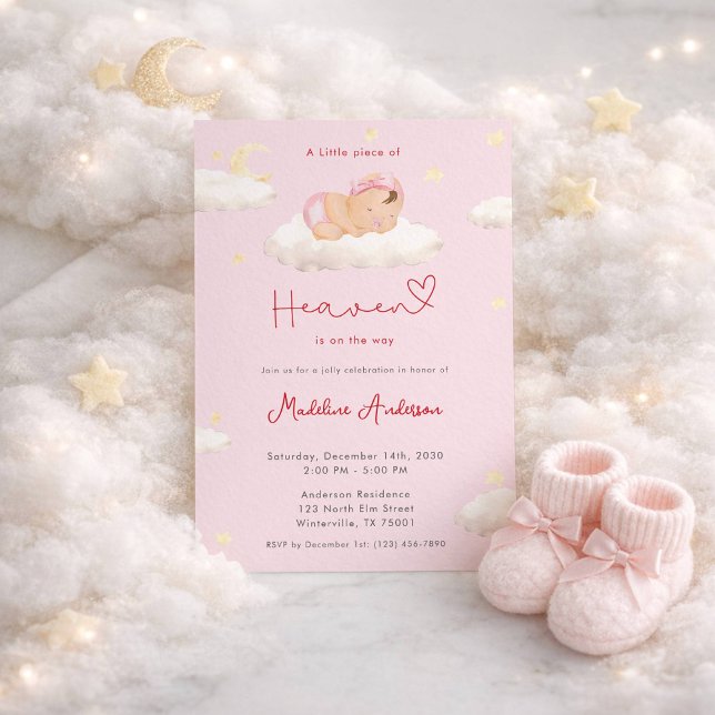 A Little Piece of Heaven Clouds Baby Girl Shower Invitation (Creator Uploaded)