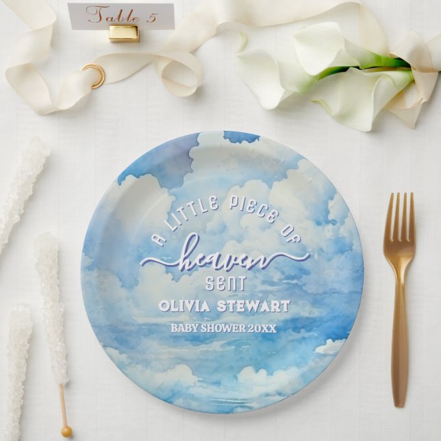 A little piece of heaven sent Baby Shower Paper Plate (Wedding)
