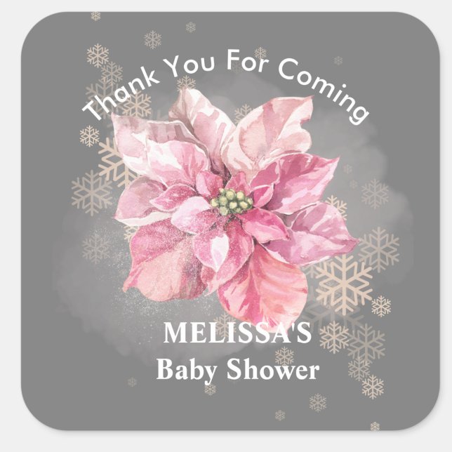A Little Pink Snowflake Pink Poinsettia thank you Square Sticker (Creator Uploaded)
