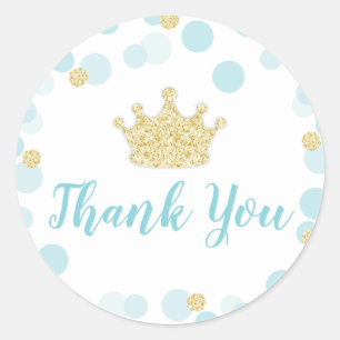 A Little Prince Baby Shower Blue Gold Classic Round Sticker