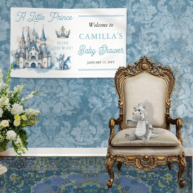 A Little Prince Is On His Way Boy Baby Shower Banner ("A Little Prince Is On His Way!" welcome horizontal banner)