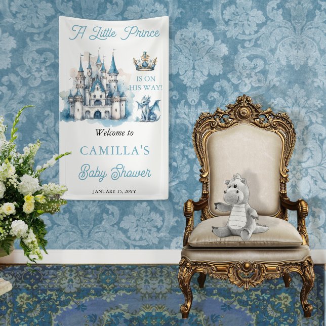 A Little Prince Is On His Way Boy Baby Shower Banner ("A Little Prince Is On His Way!" welcome vertical banner)