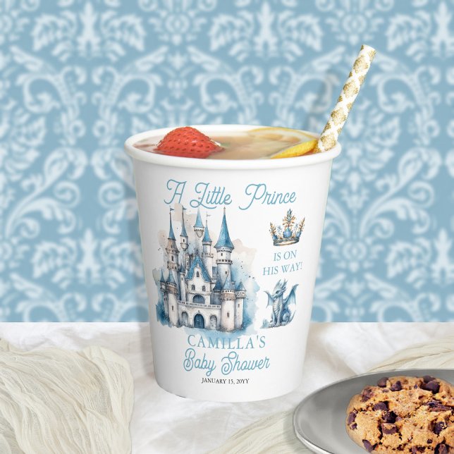 A Little Prince Is On His Way Boy Baby Shower Paper Cups ("A Little Prince Is On His Way!" royal-themed boy Baby Shower paper cups)