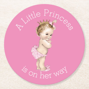 A Little Princess Baby Shower Pink Round Paper Coaster