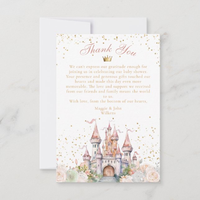 A Little Princess Blush Gold Crown Castle Shower Thank You Card (Front)