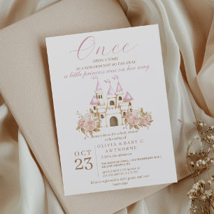 A little Princess Pink Castle Florals Baby Shower Invitation
