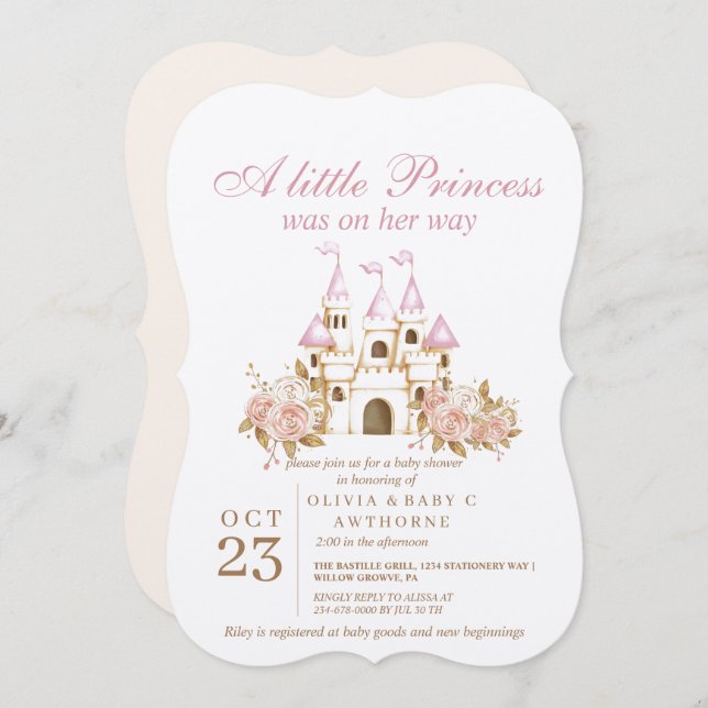 A little Princess Pink Gold Castle Baby Shower Invitation (Front/Back)