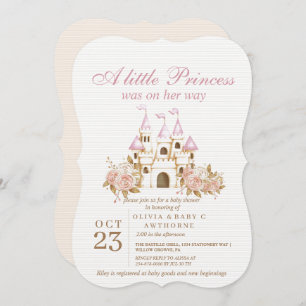 A little Princess Pink Gold Castle Baby Shower Invitation