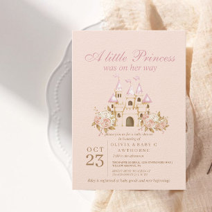 A little Princess Pink Gold Castle Baby Shower Invitation