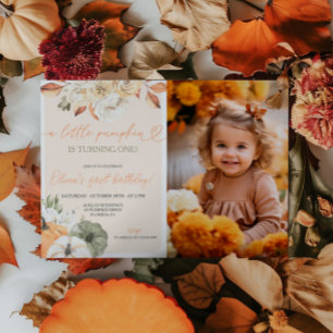A Little Pumpkin Autumn Birthday Photo Invitation