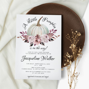 A Little Pumpkin Autumn Elegant Purple Flowers Invitation