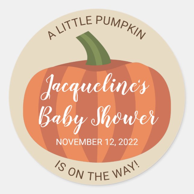 A Little Pumpkin Autumn Fall Baby Shower Classic Round Sticker (Front)